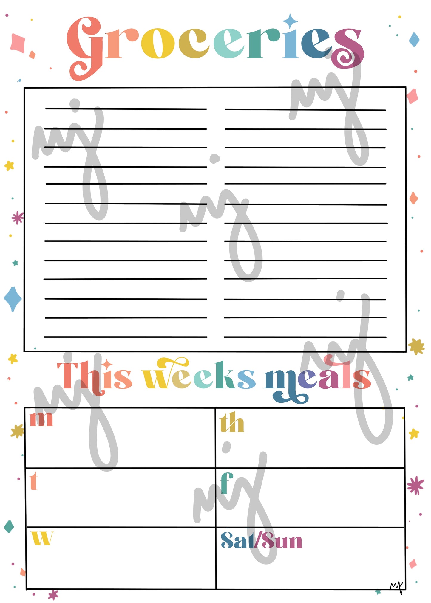 Digital Rainbow Grocery Notepad