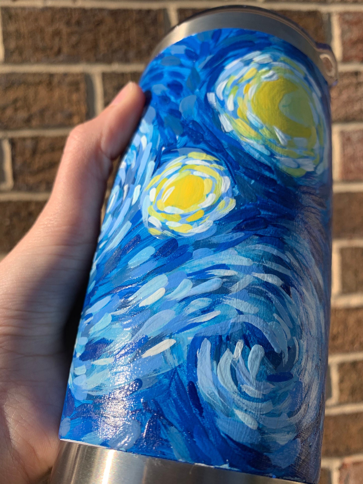 Hand Paint Van Gogh Starry Night Insulated Travel Tumbler with lid and straw