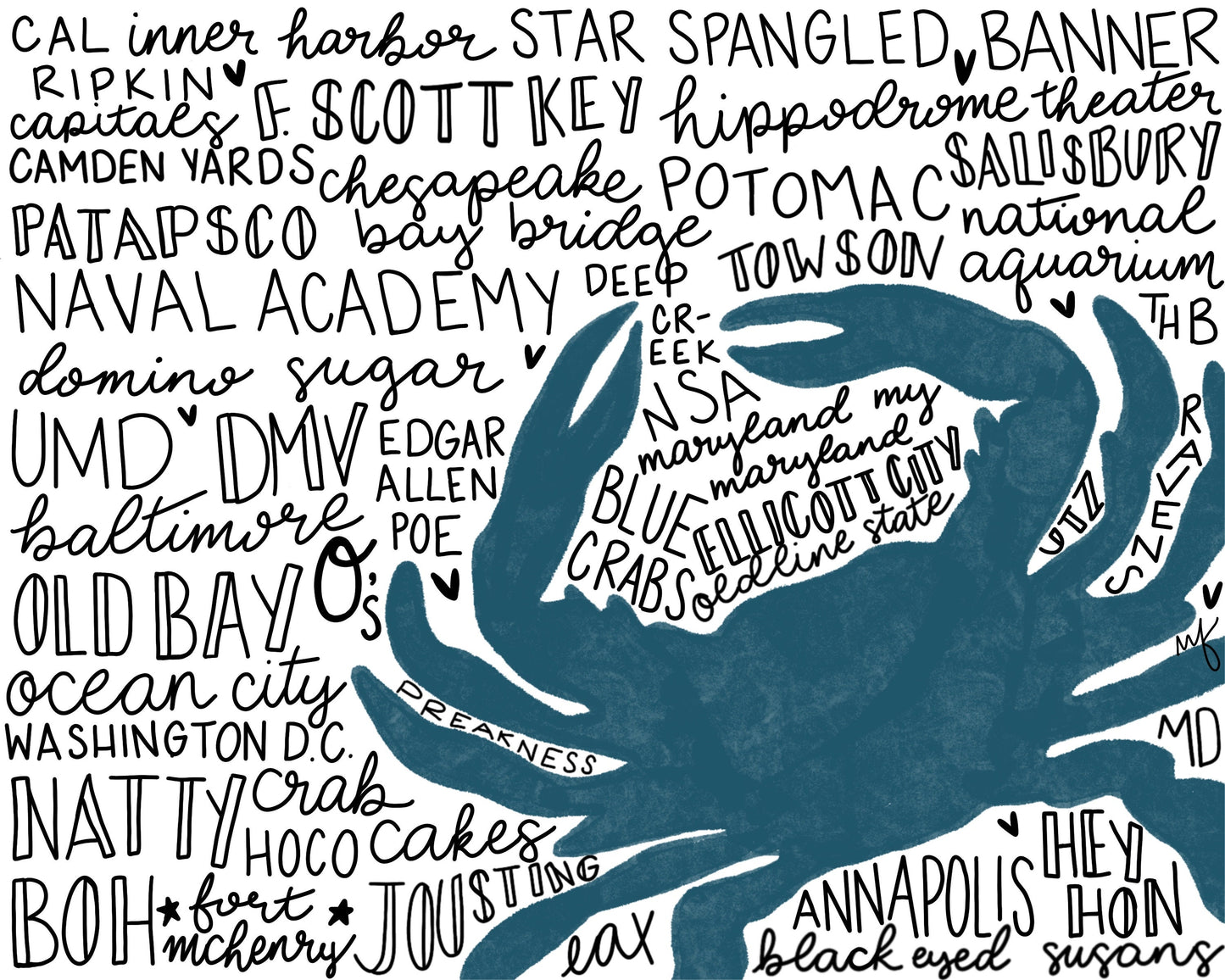 Maryland crab word art print- digital download