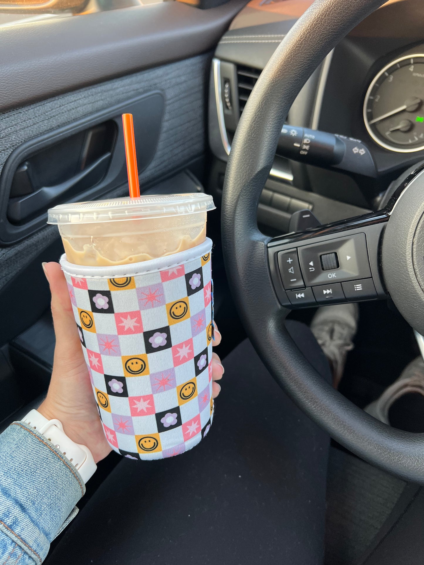 Checkered Doodle Coffee Sleeve