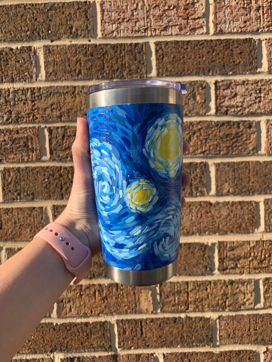Hand Paint Van Gogh Starry Night Insulated Travel Tumbler with lid and straw
