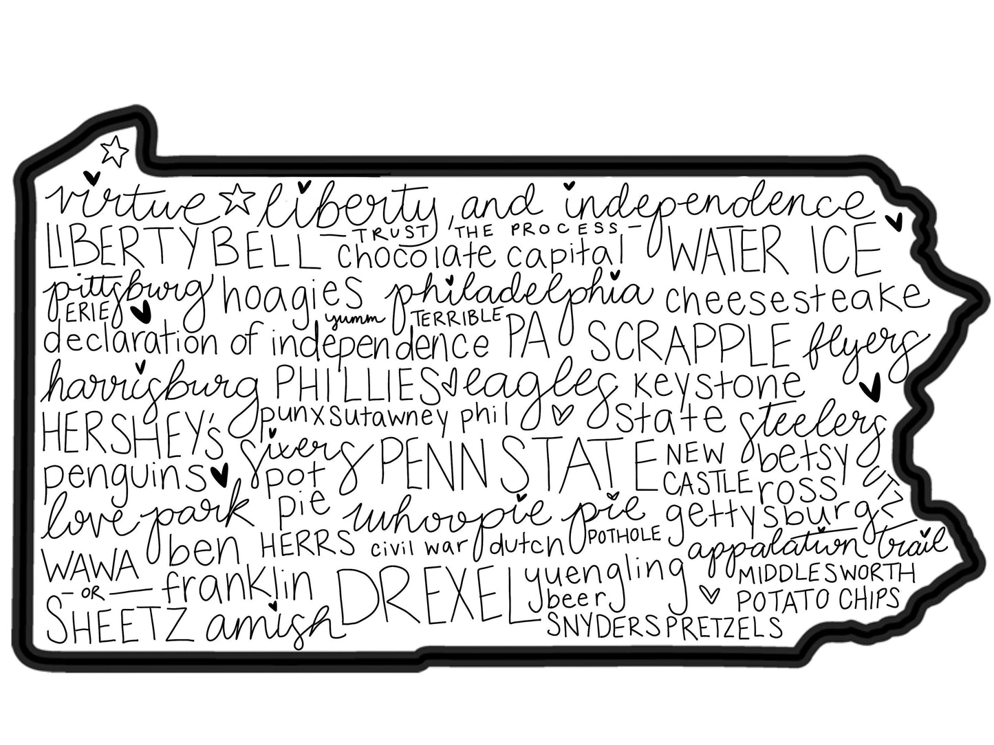 Pennsylvania State Outline Word Art- Digital Download Print