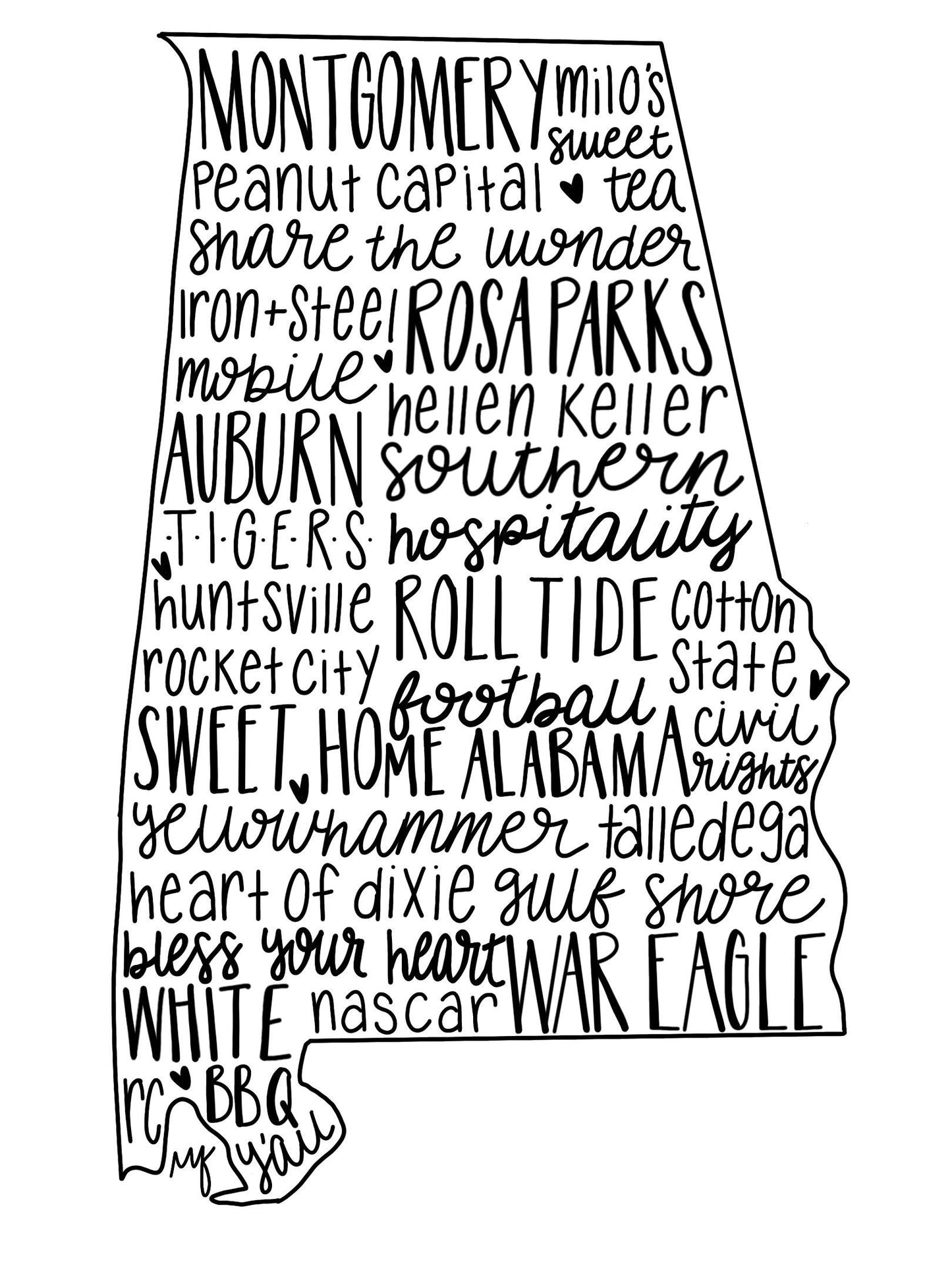 Alabama state outline word art- digital download