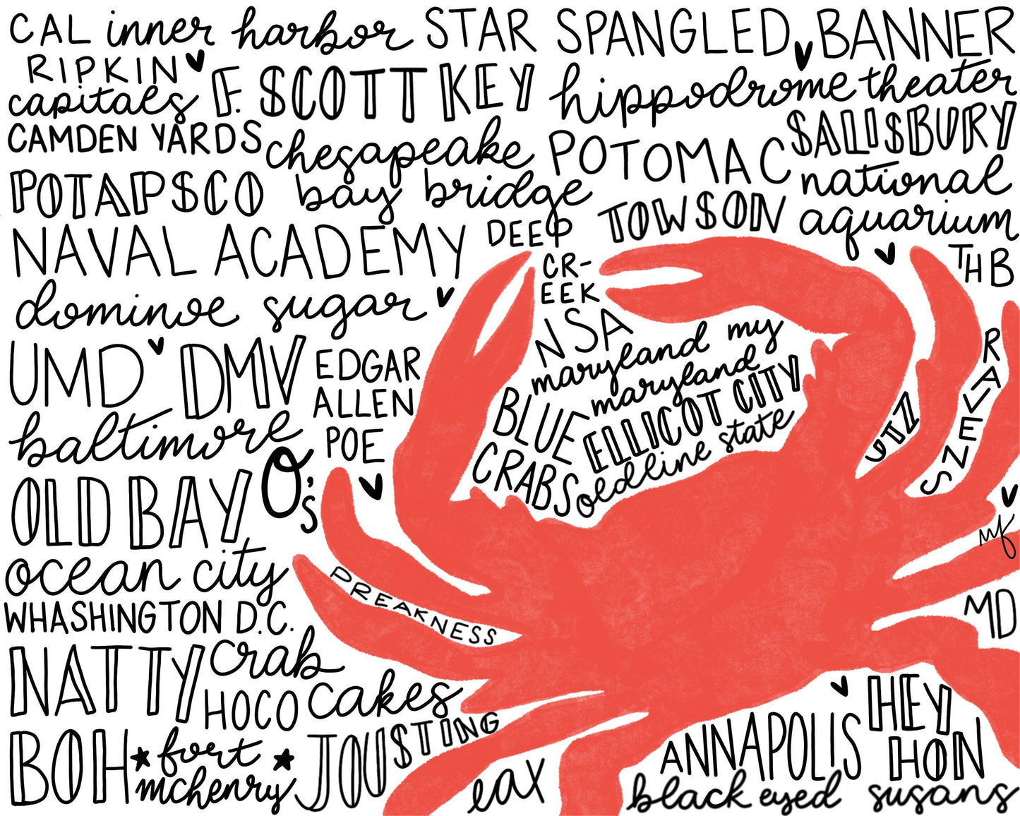 Maryland crab word art print- digital download